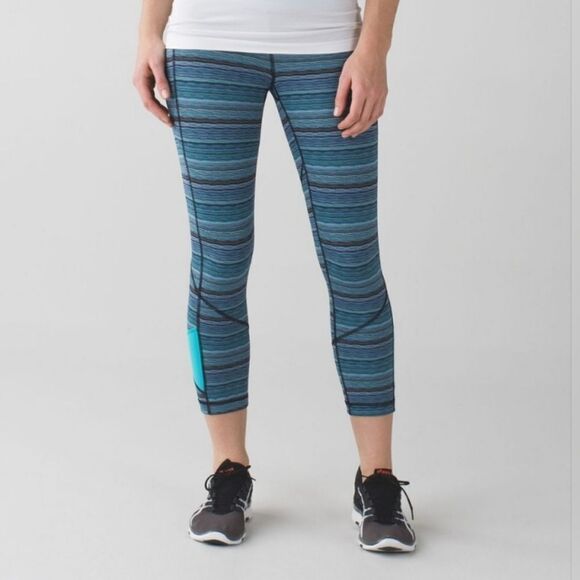 Lululemon Pace Rival Crop Space Dye Twist Naval Blue Peacock Womens 4 Athliesure - Picture 2 of 14